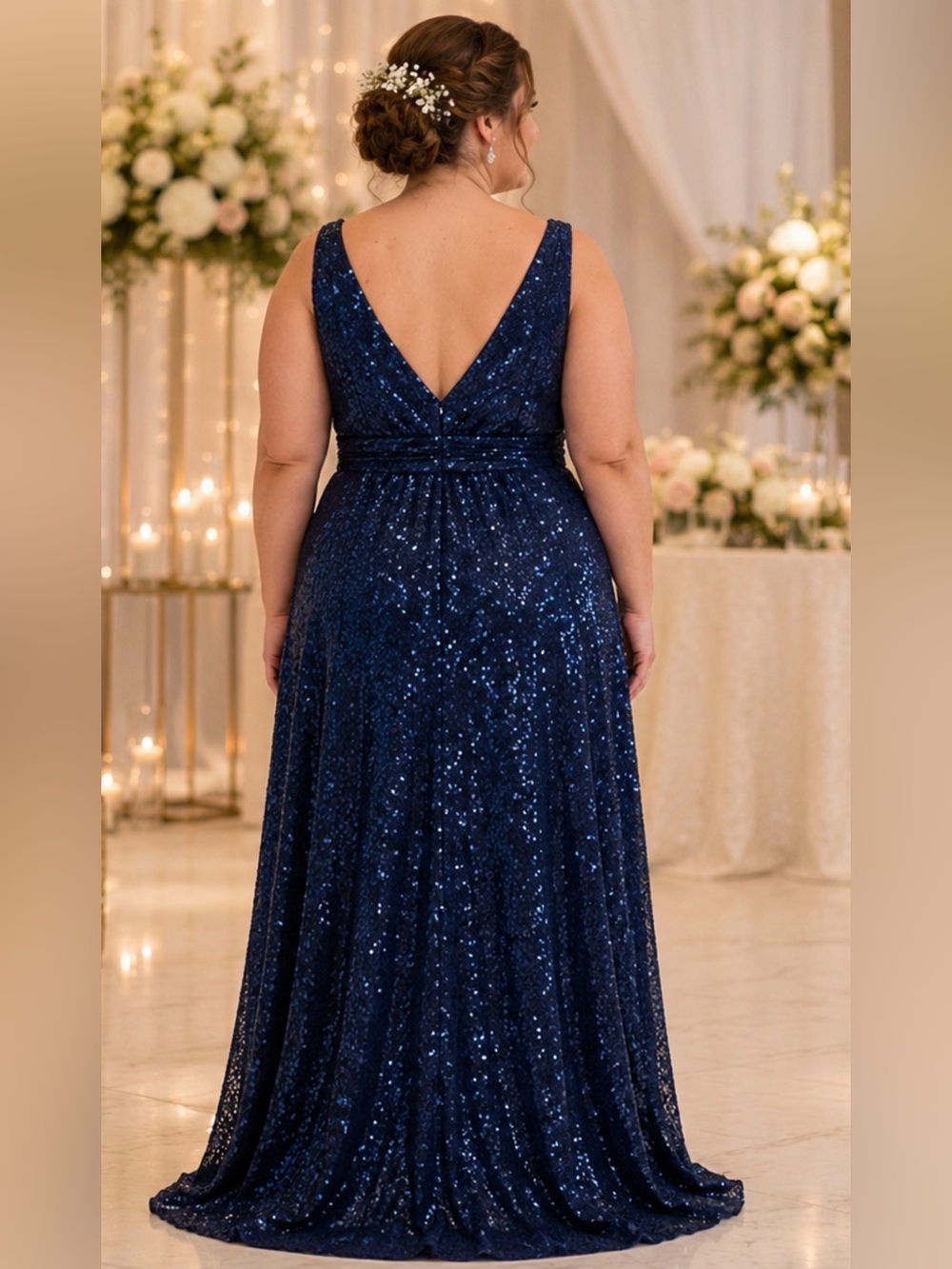 Celebrate Db Studio Elegant Sequin Navy Blue Maxi Dress Plus 16 - Picture 2 of 16